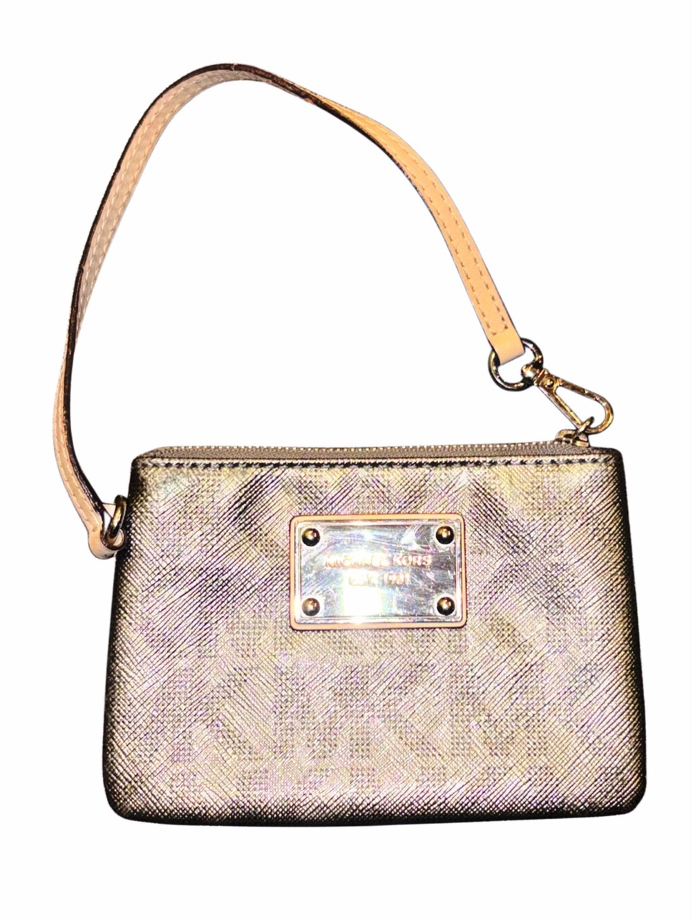 Michael Kors Pewter Metallic Logo Wristlet